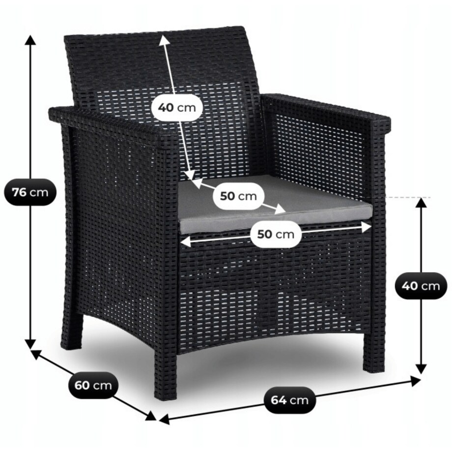 Zestaw Mebli Ogrodowych Na Taras Ogród Technorattan Czarny BRENTA