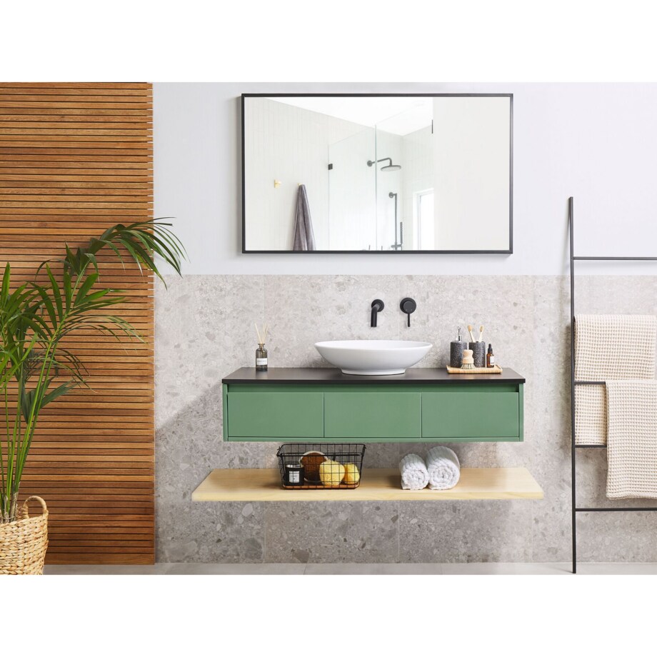 Zestaw mebli łazienkowych z umywalką zielony z jasnym drewnem ZARAGOZA
