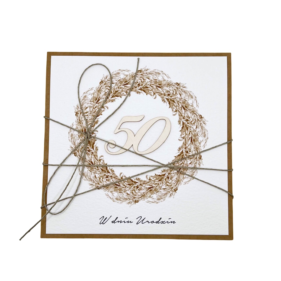 Wyjątkowa kartka ręcznie robiona na 50 urodziny życzenia boho