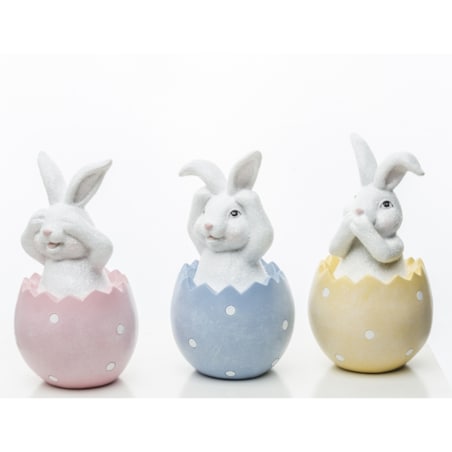 Dekoracja - 3 króliczki w kolorowych skorupkach 12x6,5x6,5 cm