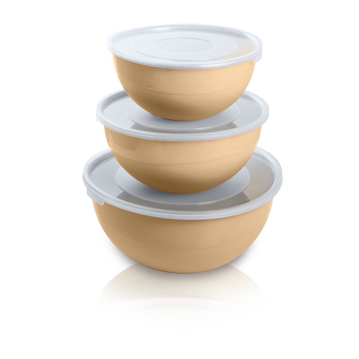 Miska Plastikowa Okrągła Kuchenna Z Pokrywką Zamykaniem Zestaw Misek 3 Szt. Misa Beżowa