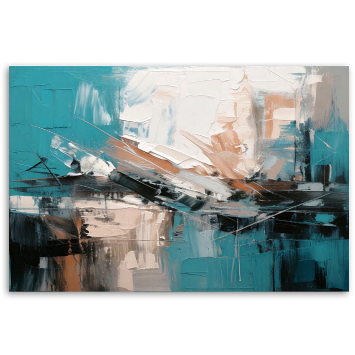 Feeby Abstrakcja obraz nowoczesny do salonu, Turkusowy beżowy szary 100x70