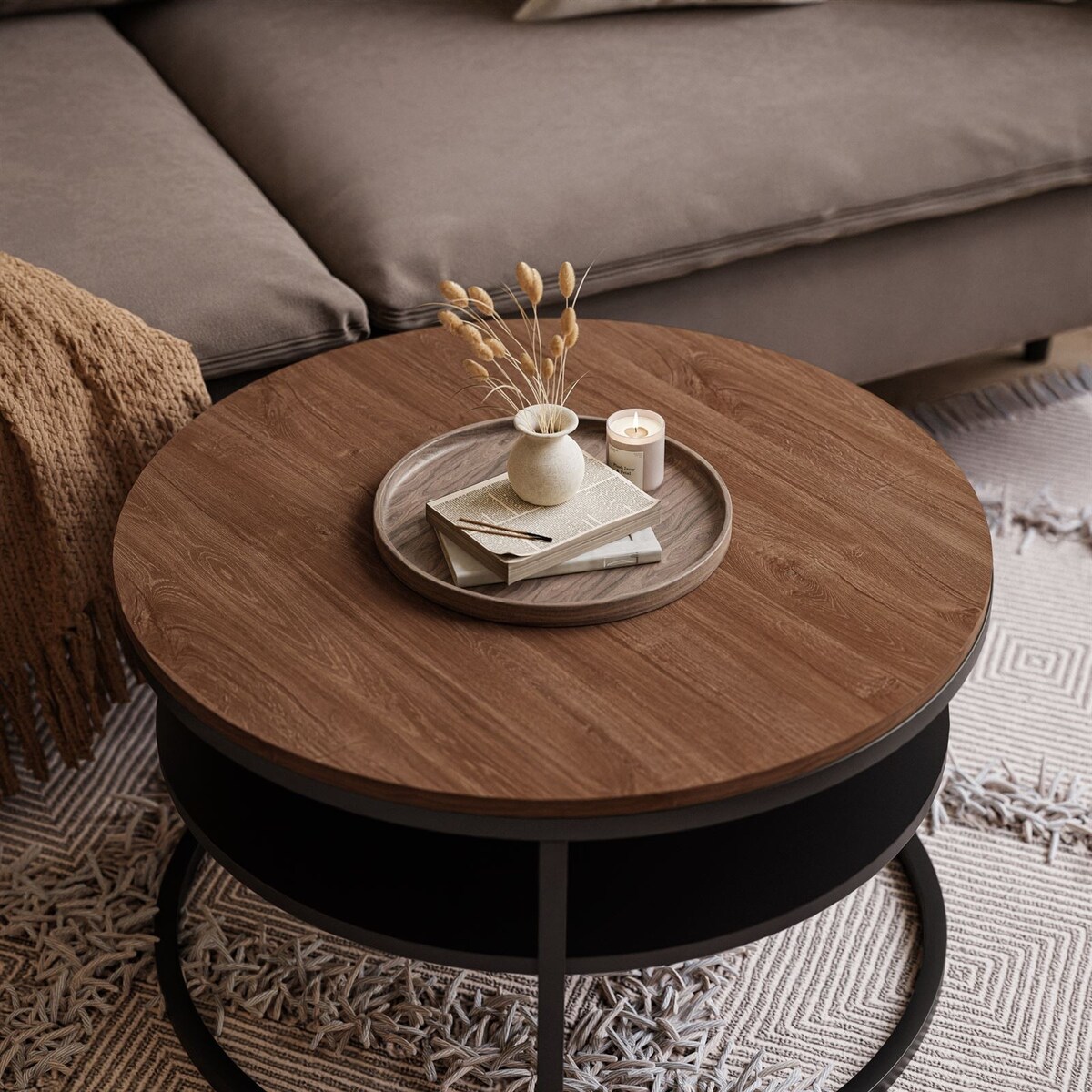 Stolik kawowy CIRI SLIM z półką czarny dąb stirling