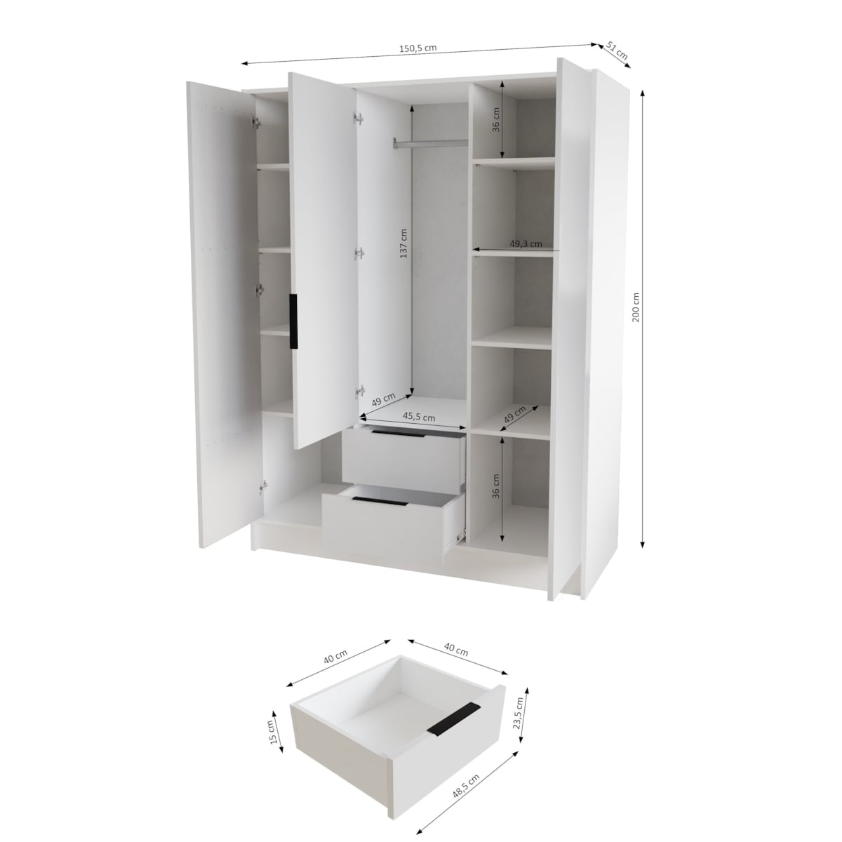 Szafa NIKOLA 150 z lustrem do garderoby, sypialni- sonoma+czarny front