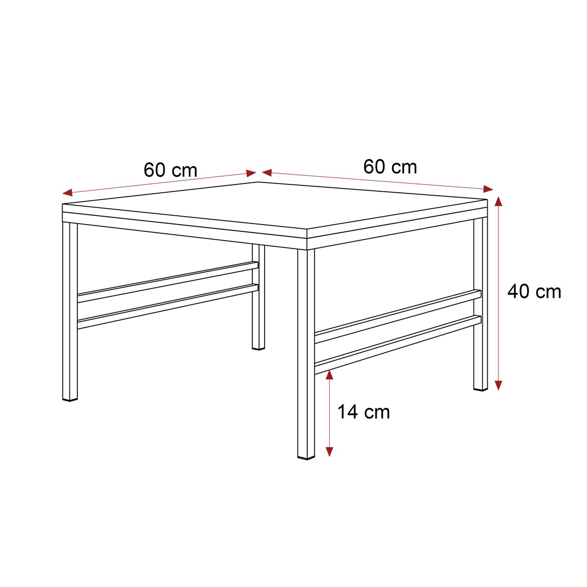 Stolik kawowy blat BIAŁY POŁYSK, CZARNY stelaż 60cm FORMA