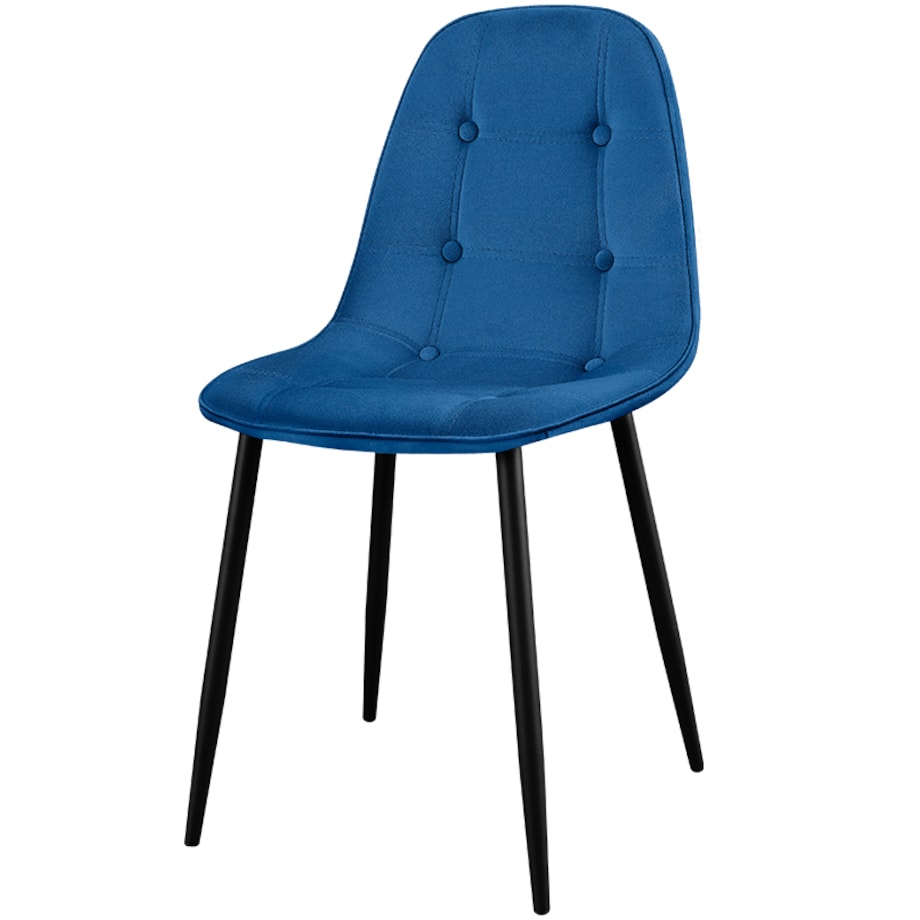 Krzesło tapicerowane welurowe pikowane do salonu z guzikami granatowe