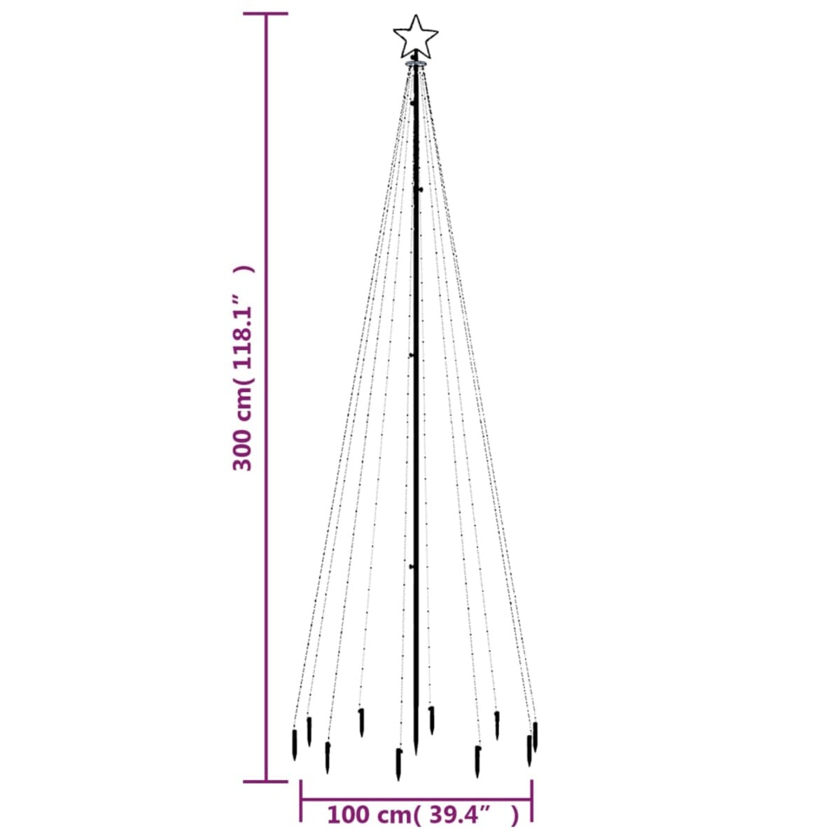 vidaXL Choinka z kołkiem gruntowym, 310 ciepłych białych LED, 300 cm