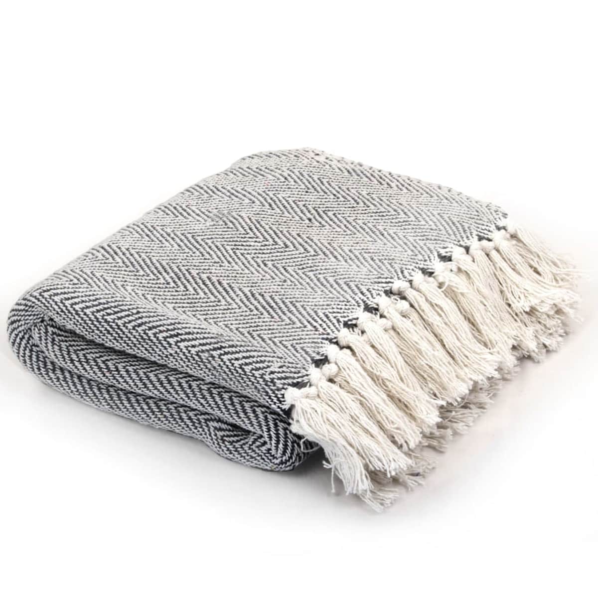 vidaXL Bawełniana narzuta w jodełkę, 220 x 250 cm, granatowa