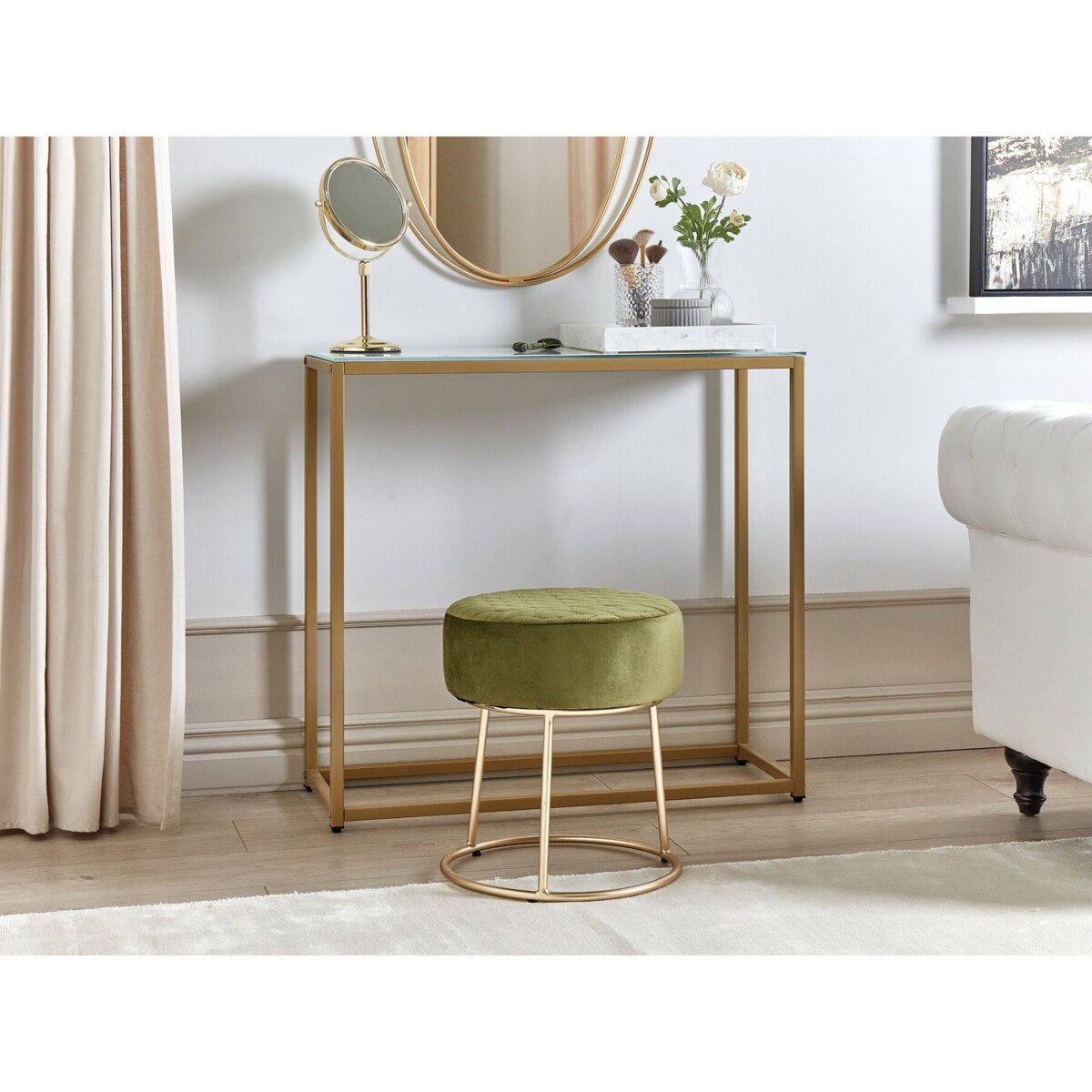 Stołek welurowy ø 35 cm oliwkowy DELCO