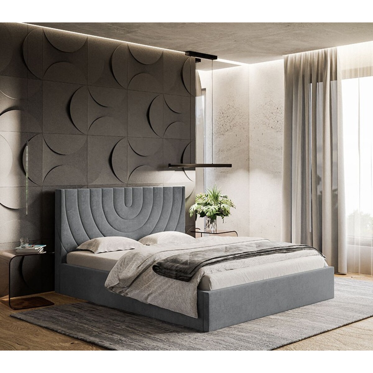 Łóżko tapicerowane 160x200 OLDO 6 z pojemnikiem, do sypialni - szare