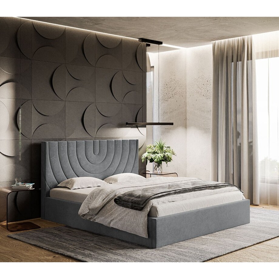 Łóżko tapicerowane 160x200 OLDO 6 z pojemnikiem, do sypialni - szare
