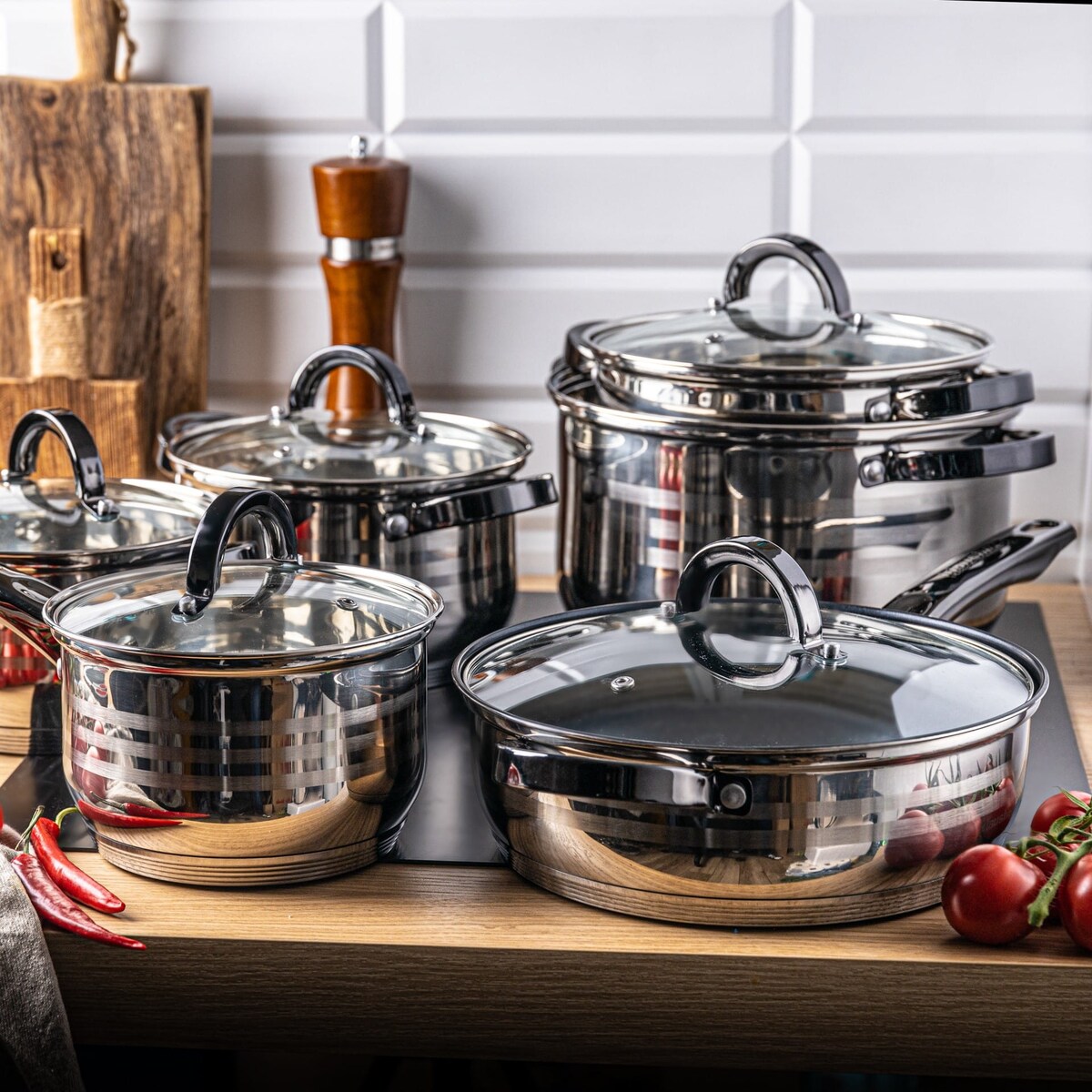 Zestaw garnków stalowych 12 ele. 2.1/2.1/2.9/3.4/3.9/6.6L KLAUSBERG