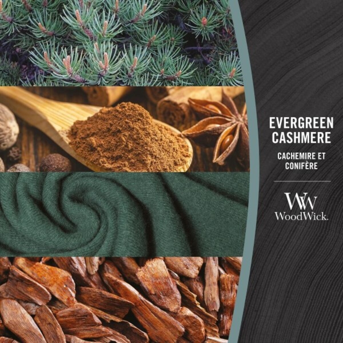 WoodWick świeca duża EVERGREEN CASHMERE