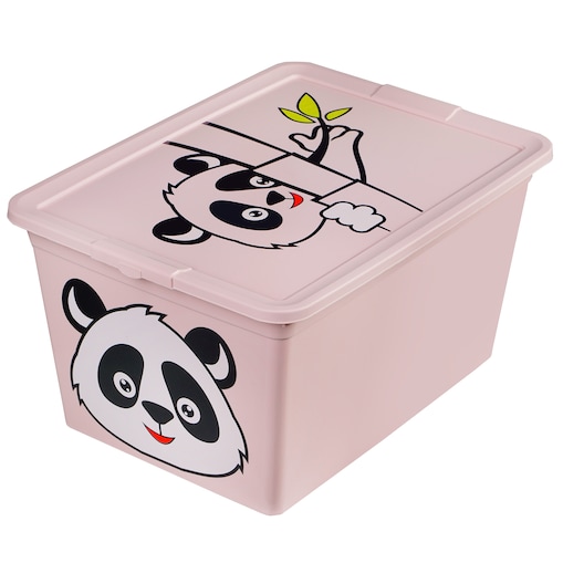 Pojemnik Plastikowy Na Zabawki Z Pokrywą 30 L Zamykany Do Pokoju Dzieci Panda Różowy