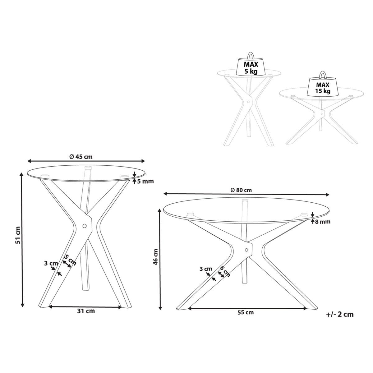 Zestaw 2 stolików kawowych VALLEY Szkło hartowane Jasnobrązowy