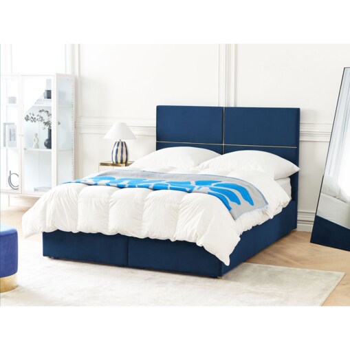 Łóżko welurowe z pojemnikiem 140 x 200 cm niebieskie VERNOYES