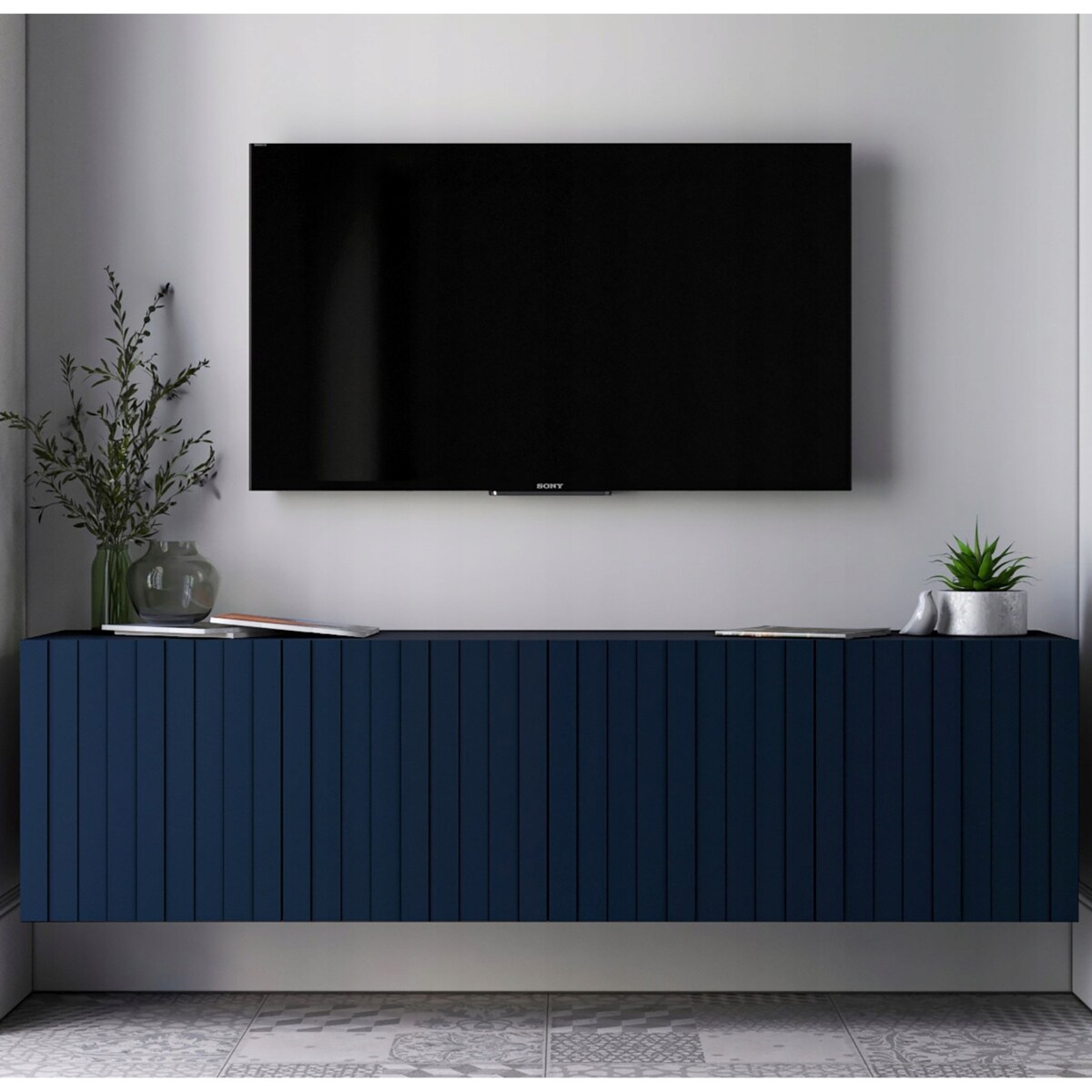 Wisząca Szafka RTV Glamour Komoda RTV Granatowy Mat 150 cm