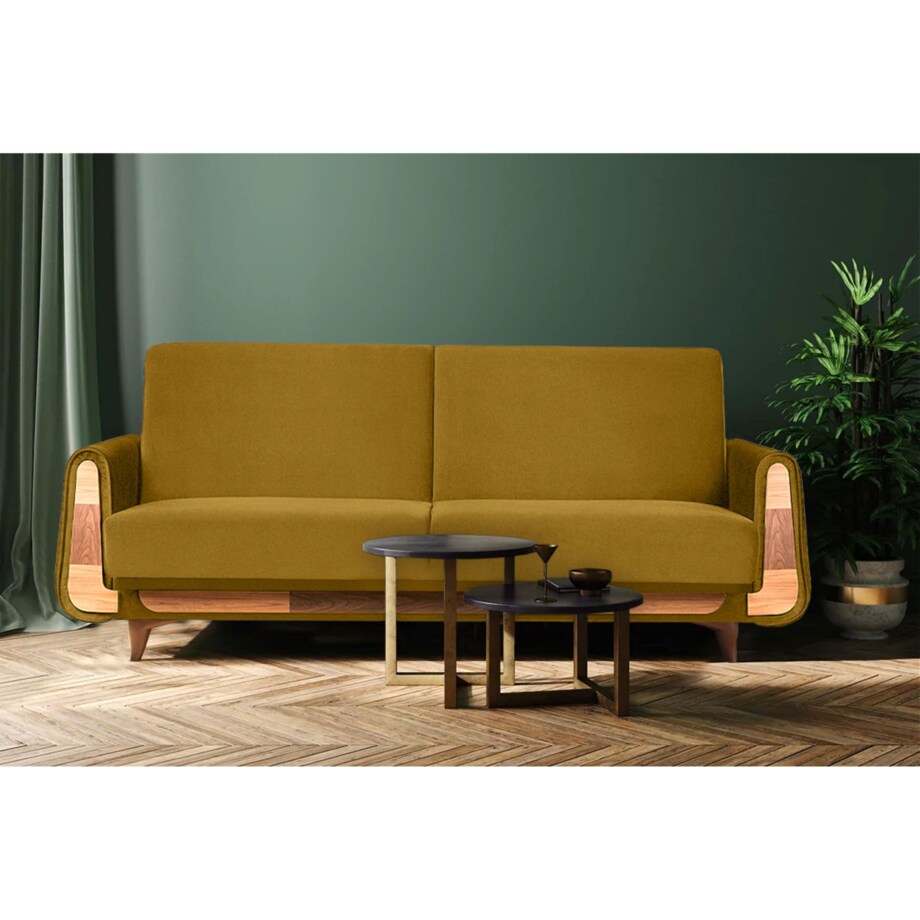 KONSIMO GUSTAVO Żółta aksamitna rozkładana sofa