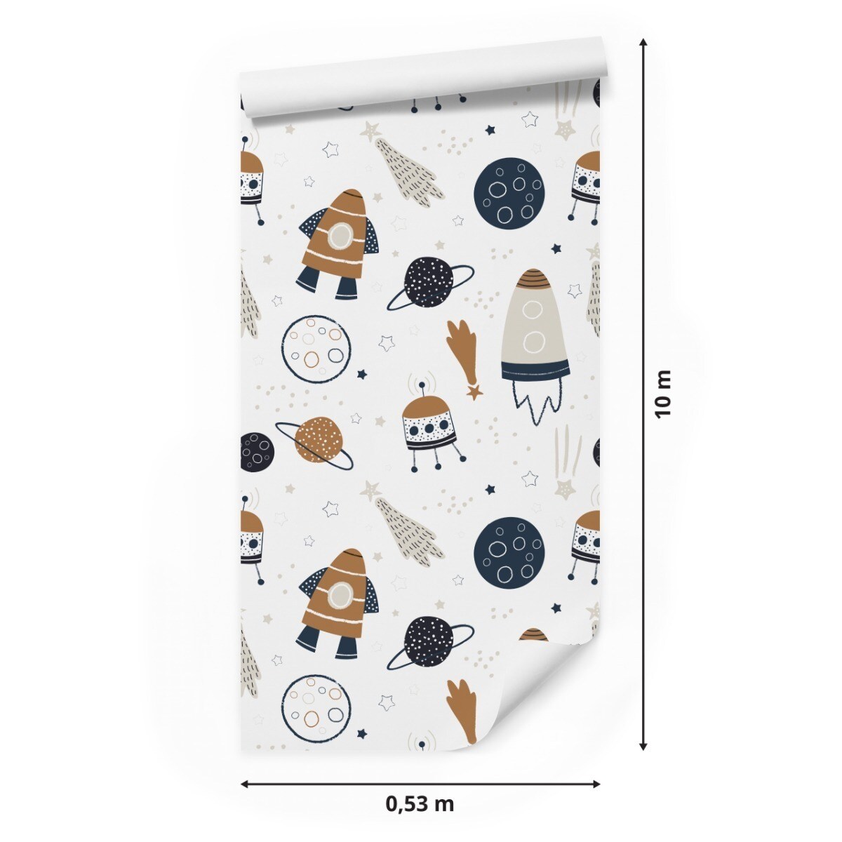 Tapeta Dziecięca KOSMOS Rakiety Planety Gwiazdy