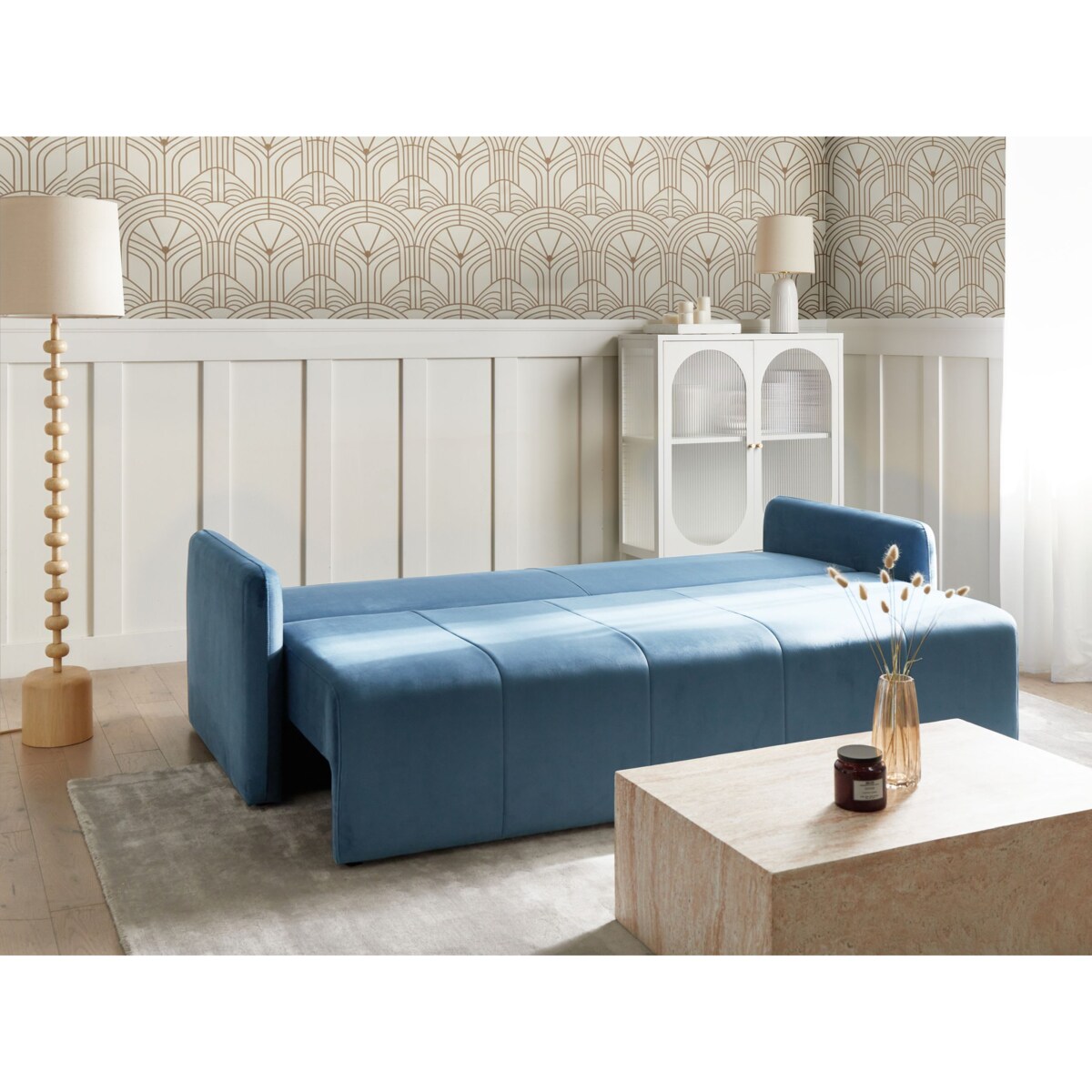 Sofa rozkładana dla 3 osób EGGE Welur Niebieski