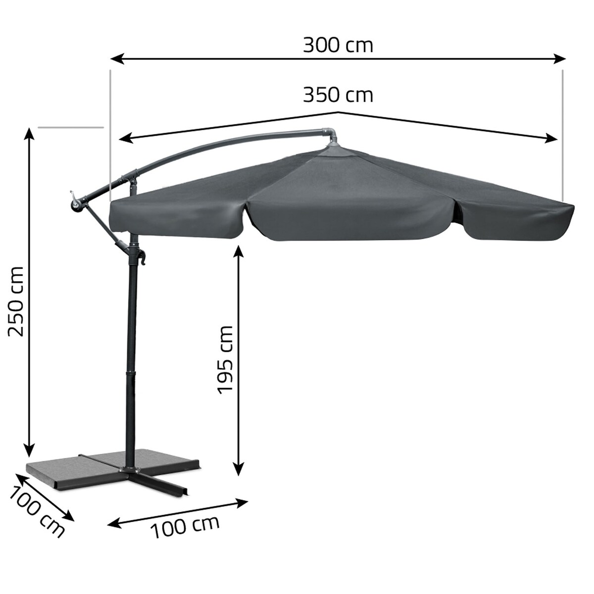 Parasol ogrodowy z wysięgnikiem pokrowiec 6 segmentów ø 350cm Plonos