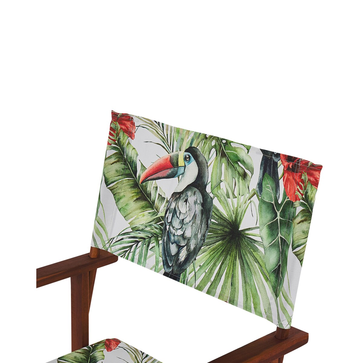 Zestaw 2 krzeseł ogrodowych akacjowy ciemne drewno z szarym / wzór w tukany CINE