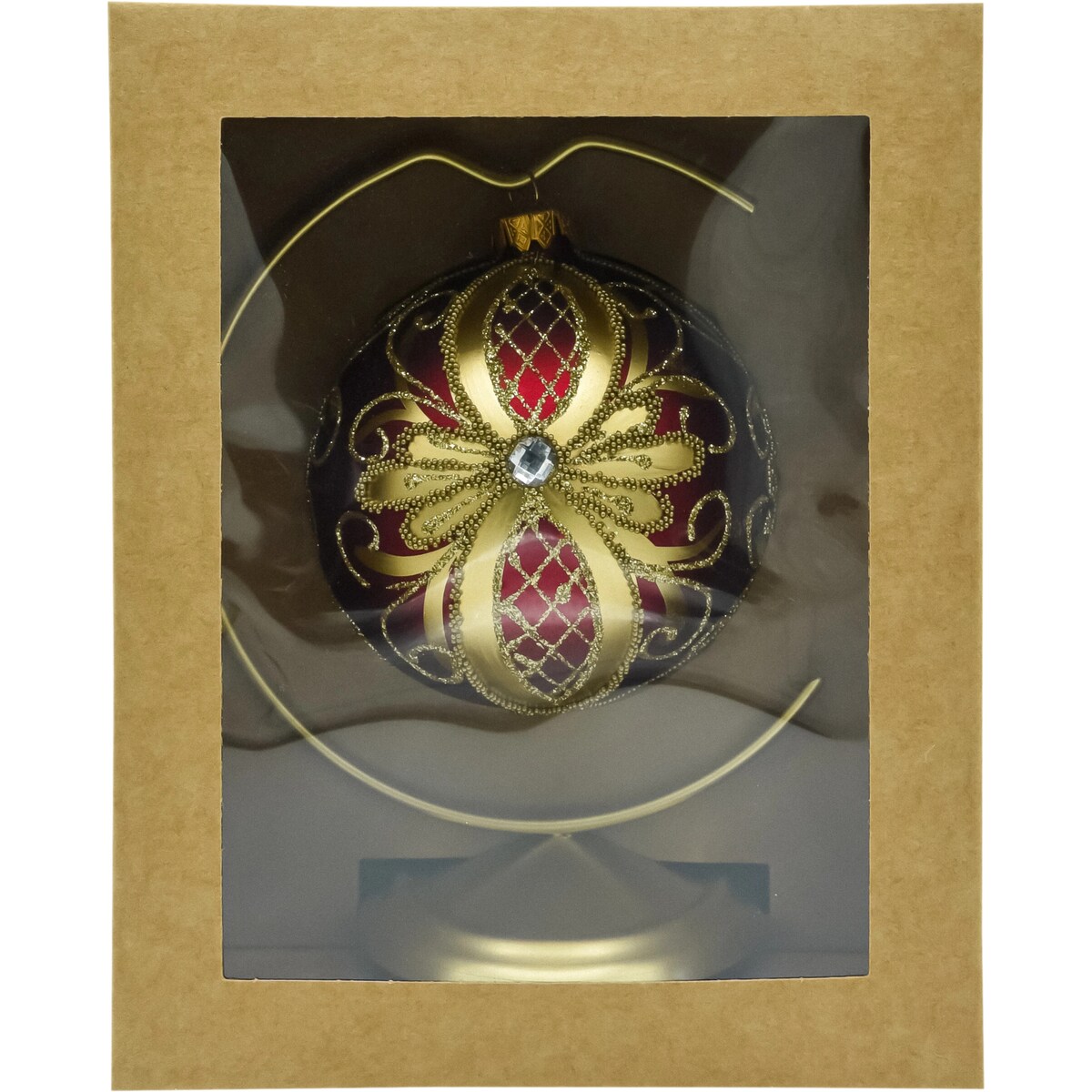 Bombka choinkowa ręcznie malowana: Bombka ekskluzywna czerwono-złota ze stojakiem