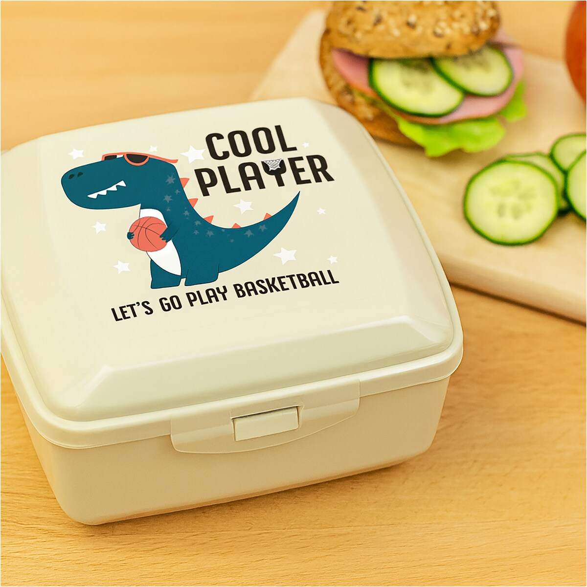 Pojemnik Śniadaniowy Dla Dzieci Lunchbox Na Śniadanie Chlebak Dziecięcy Dinozaur Beżowy