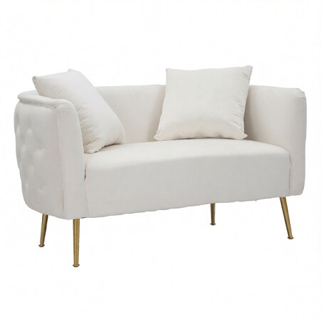Sofa Bucarest, kolor kremowy i złoty, tkanina, sklejka i metal, 127 x 74 x 73 cm, do salonu, Mauro Ferretti