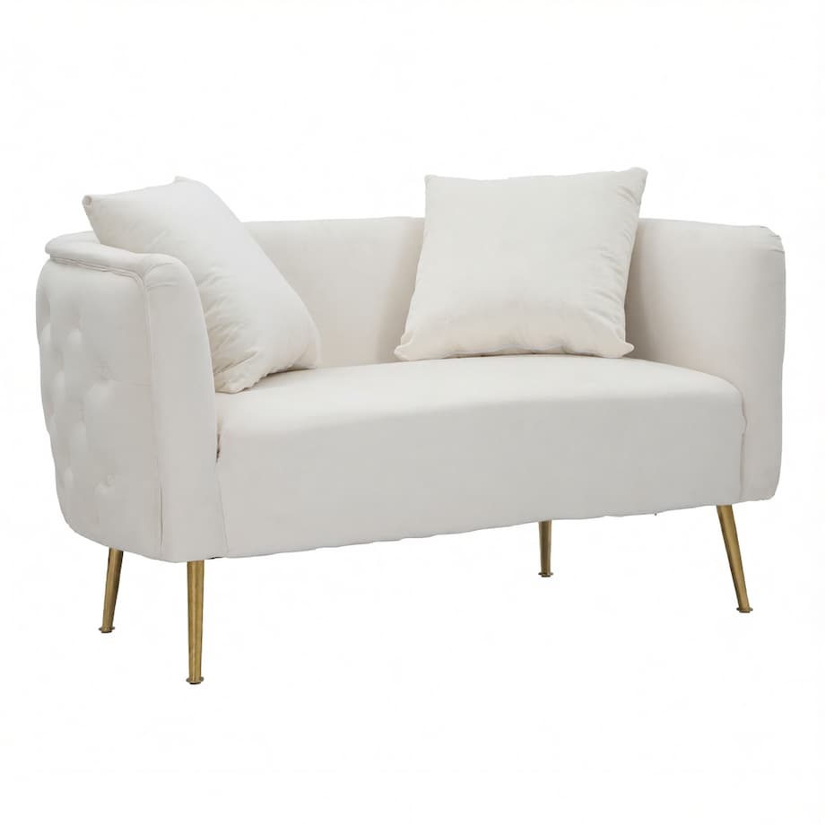 Sofa Bucarest, kolor kremowy i złoty, tkanina, sklejka i metal, 127 x 74 x 73 cm, do salonu, Mauro Ferretti
