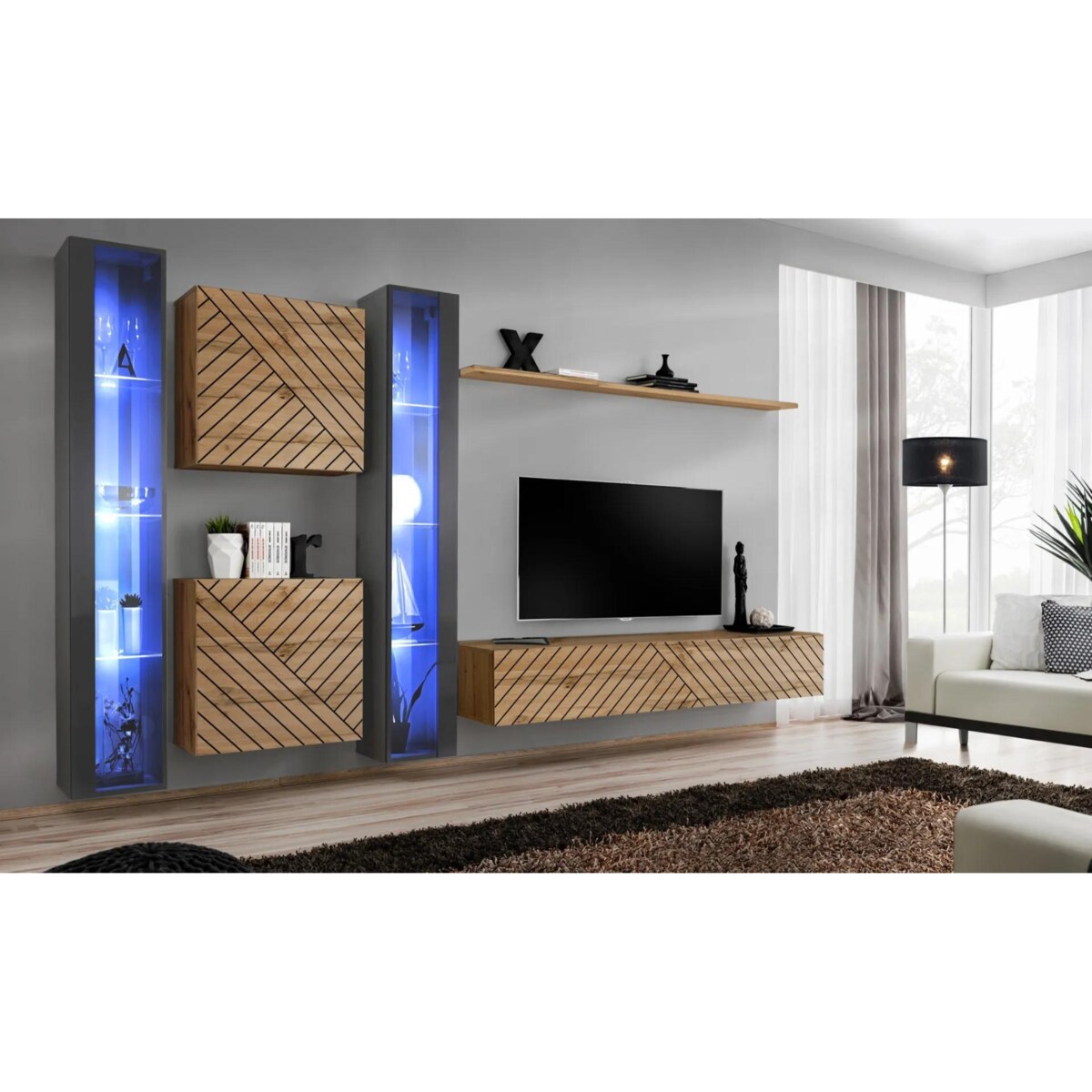 Meblościanka SWITCH LAMEL XVI dąb wotan/szara