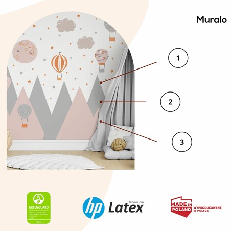 ZESTAW NAKLEJEK DLA DZIECI NA ŚCIANĘ RÓŻOWE GÓRY GWIAZDY CHMURKI