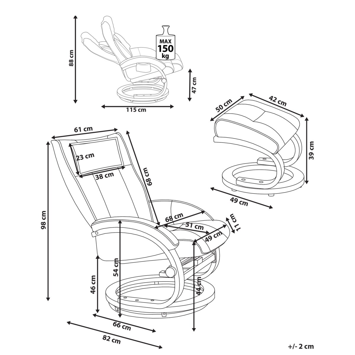 Fotel z masażem MAJESTIC Z podnóżkiem Ekoskóra Czarny