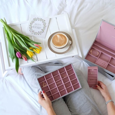 Szkatułka na biżuterię Stackers potrójna classic różowo-szara