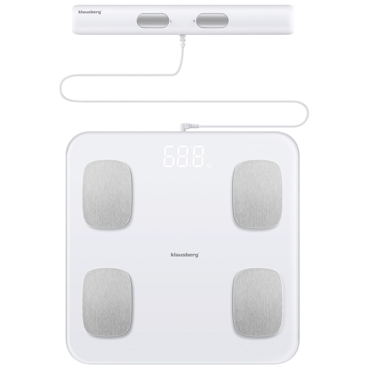 Waga łazienkowa z pomiarem tkanki tłuszczowej i składu ciała, Smart, BT, KLAUSBERG biała