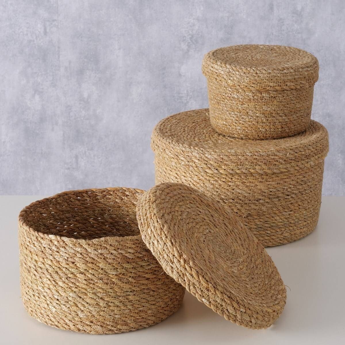 Zestaw koszy z trawy morskiej Sophy, plecione z pokrywką