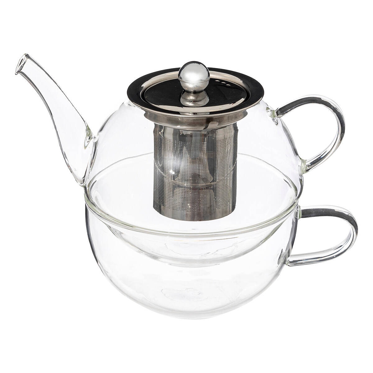 Dzbanek do herbaty z zaparzaczem i z filiżanką, szklany