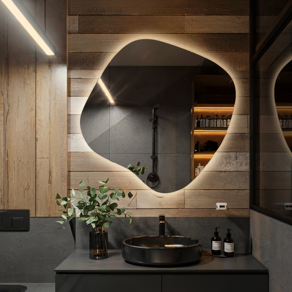 Nieregularne Lustro Podświetlane - 77x76,6 cm - Ciepłe Światło