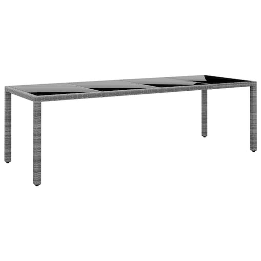vidaXL Stół ogrodowy, 250x100x75 cm, szkło i rattan PE, szary