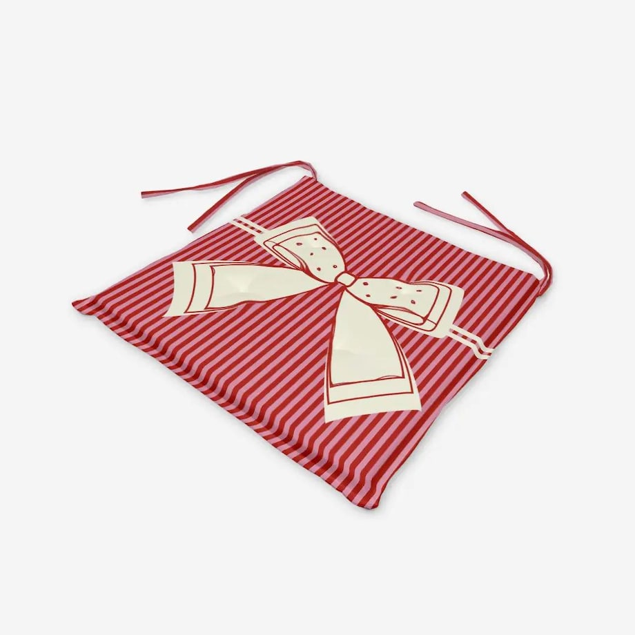 Poduszka świąteczna na krzesło - Kokardka - czerwone paski