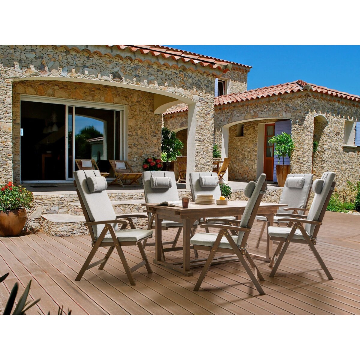 Zestaw ogrodowy dla 6 osób AMANTEA PREMIUM Drewno akacjowe Jasnoszary
