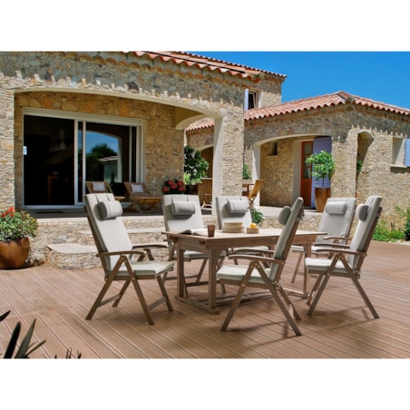 Zestaw ogrodowy dla 6 osób AMANTEA PREMIUM Drewno akacjowe Jasnoszary