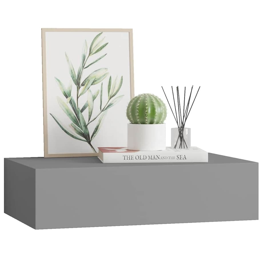 vidaXL Półka ścienna z szufladą, szara, 40 x 23,5 x 10 cm, MDF