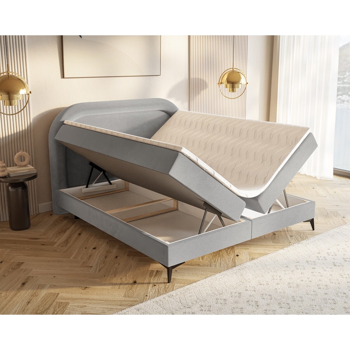 Łóżko kontynentalne ROSSINI z materacem - szare