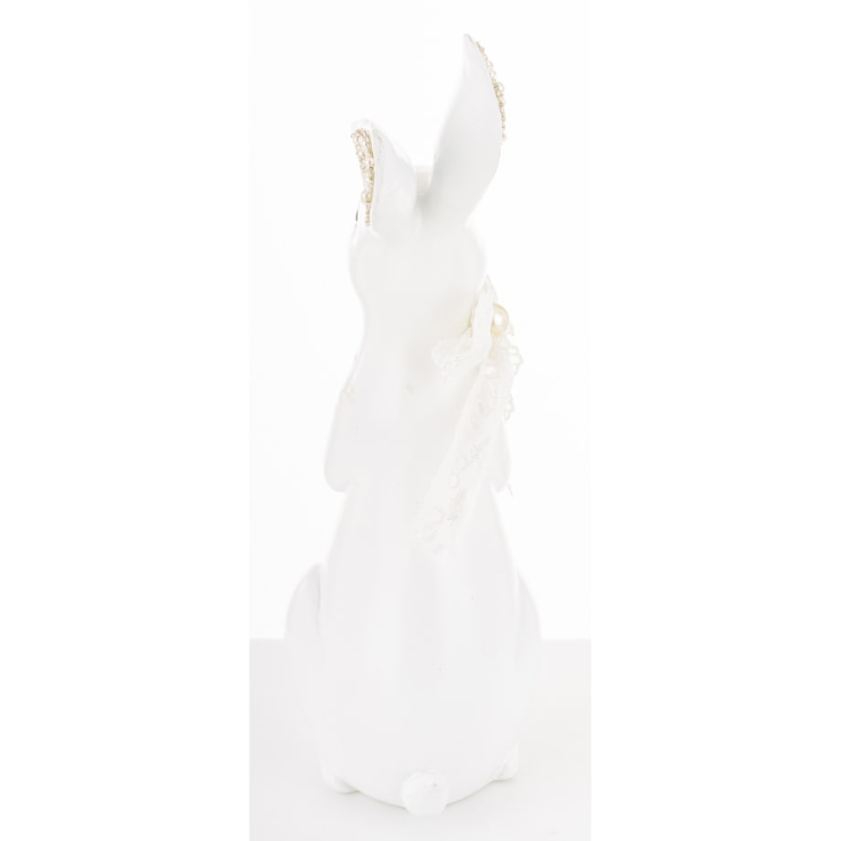 Dekoracja - biała króliczka z perełkami w uszkach 23x9x11 cm