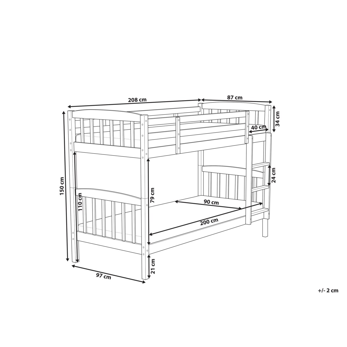 Łóżko piętrowe drewniane 90 x 200 cm niebieskie REVIN