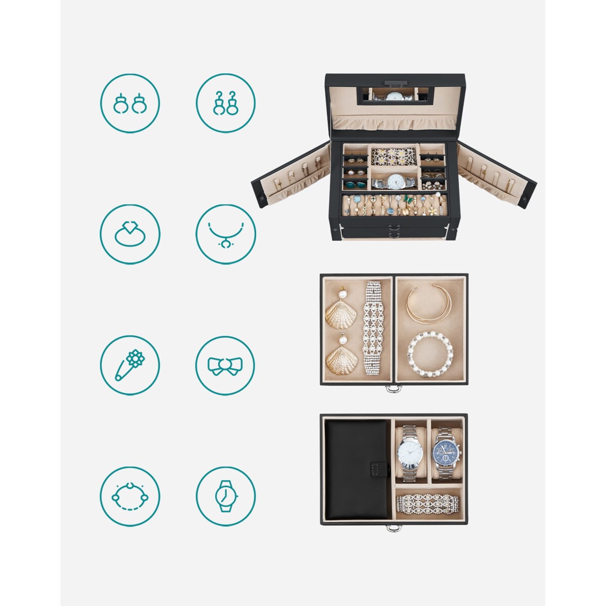 Kasetka Na Biżuterię 26X18,2X14 Cm Czarny