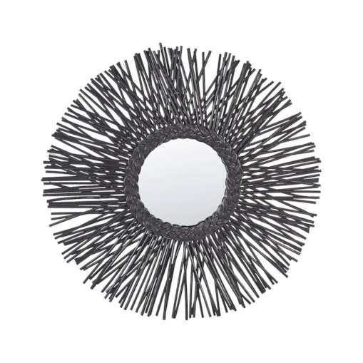 Rattanowe okrągłe lustro ścienne słońce ⌀ 60 cm czarne KALASIN
