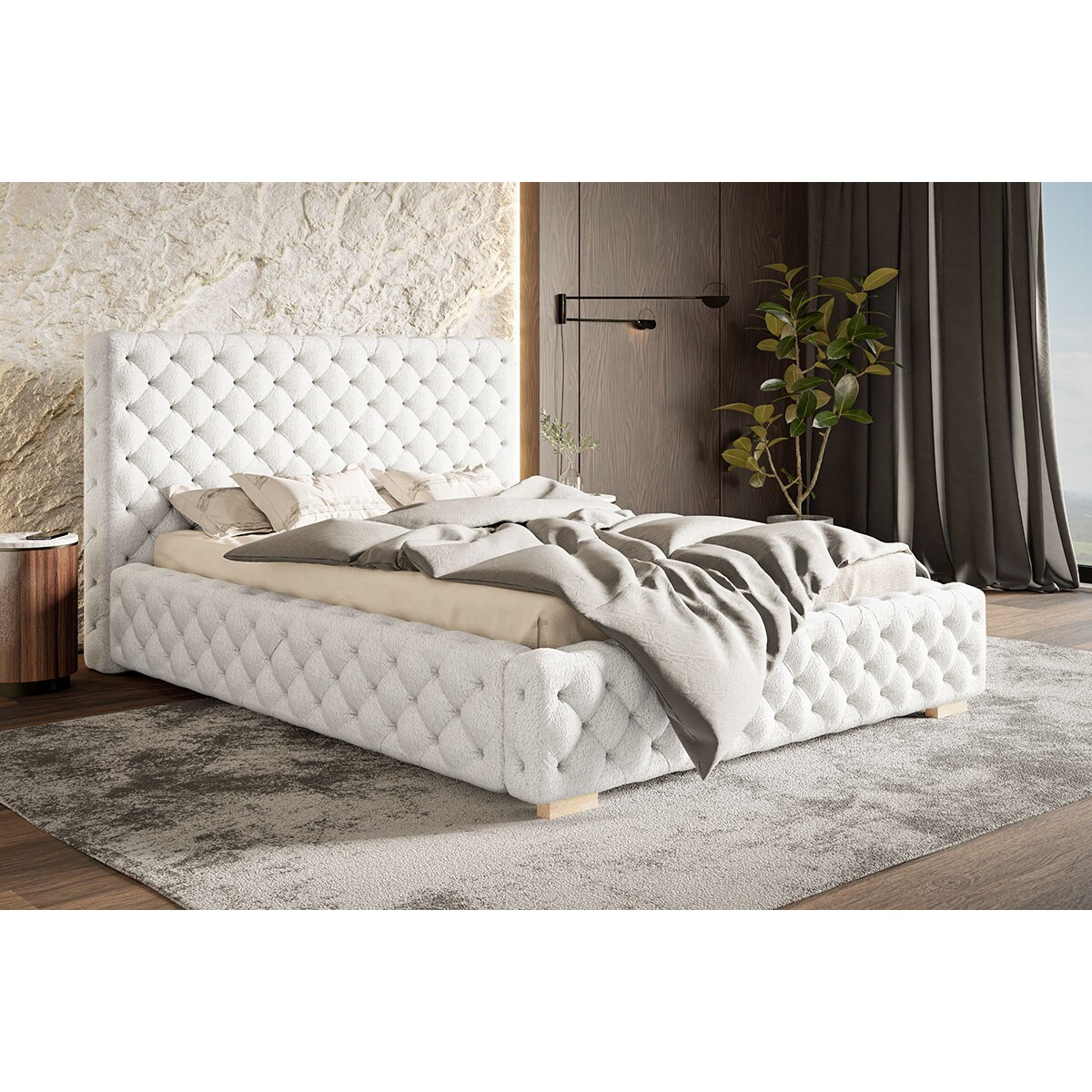 Łóżko z pojemnikiem 120x200 BEN 15 w tkaninie boucle-Catch Me 01 - ecru