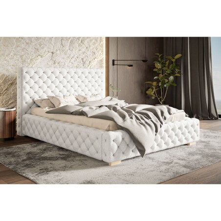 Łóżko z pojemnikiem 120x200 BEN 15 w tkaninie boucle-Catch Me 01 - ecru